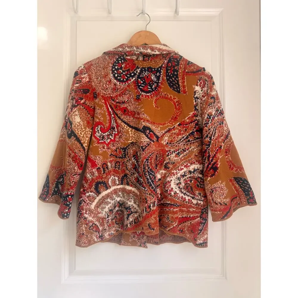 Moth By Anthropologie‎ XS Retro Intarsia Paisley Boho 3/4 Sleeve Blazer Jacket